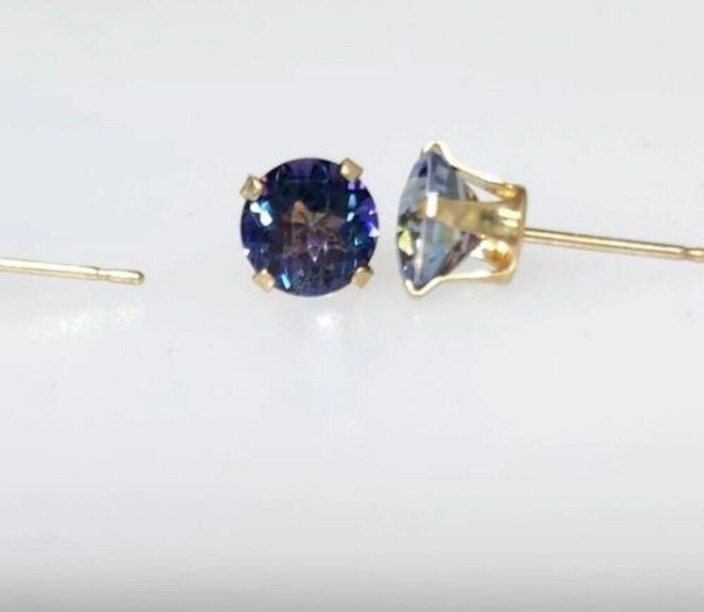 Mystic Topaz 14kt Gold Stud Earrings, 5mm Round Cut - Picture 3 of 7
